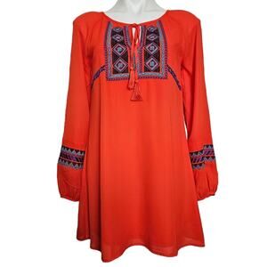 Gianni Bini Dress Womens Size Small Shift  OrangeEmbroidered Tribal Boho Design